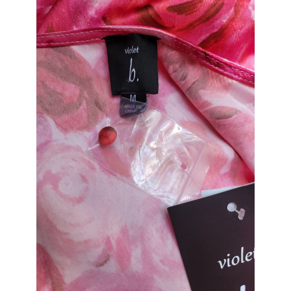 Pink Floral Rose Print Wrap Top & Flare Skirt Set Sz M Satin Lightweight Travel - Picture 9 of 13